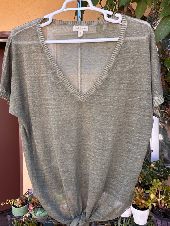 cloth & stone Tops - Cloth & Stone Olive Textured Linen Front Tie Tshirt Top Size XL